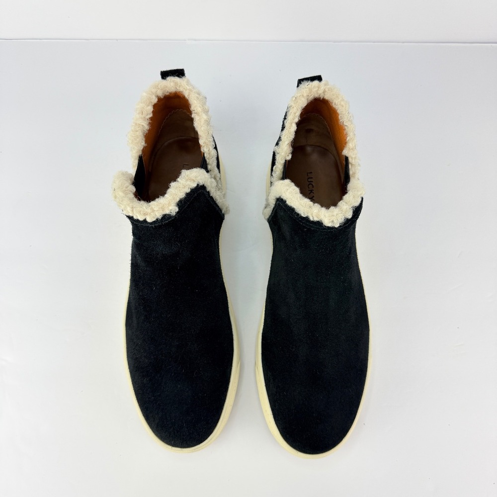 Lucky Brand 10M Laycia Black Suede Shearling Lined Womens Winter Ankle Boots - Picture 7 of 11